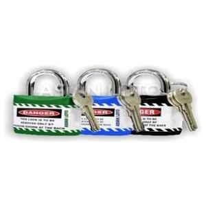 Asian Loto 3 Pcs Metal & Plastic Green, Blue & Black Regular Shackle Jacket Padlock Set with 3 Keys, ALC-LPR