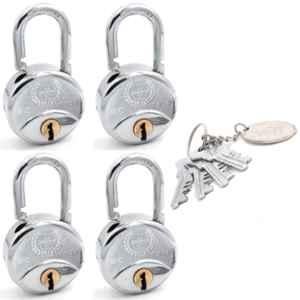 Harrison 50mm 8 Lever Mild Steel Bright Chrome Plated Finish Round Padlock with 4 Keys, SC-2000-0552 (Pack of 4)