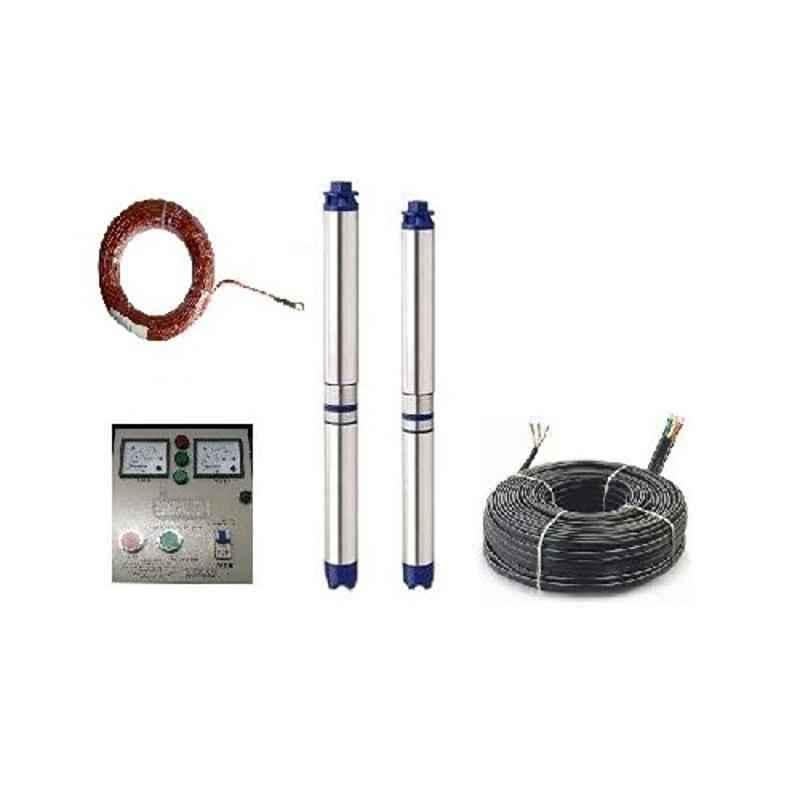 Jindal 1HP Single Phase Water Filled Borewell Submersible Pump with Control Panel, 30m Safety Wire & 2.5 Sqmm Submersible Cable