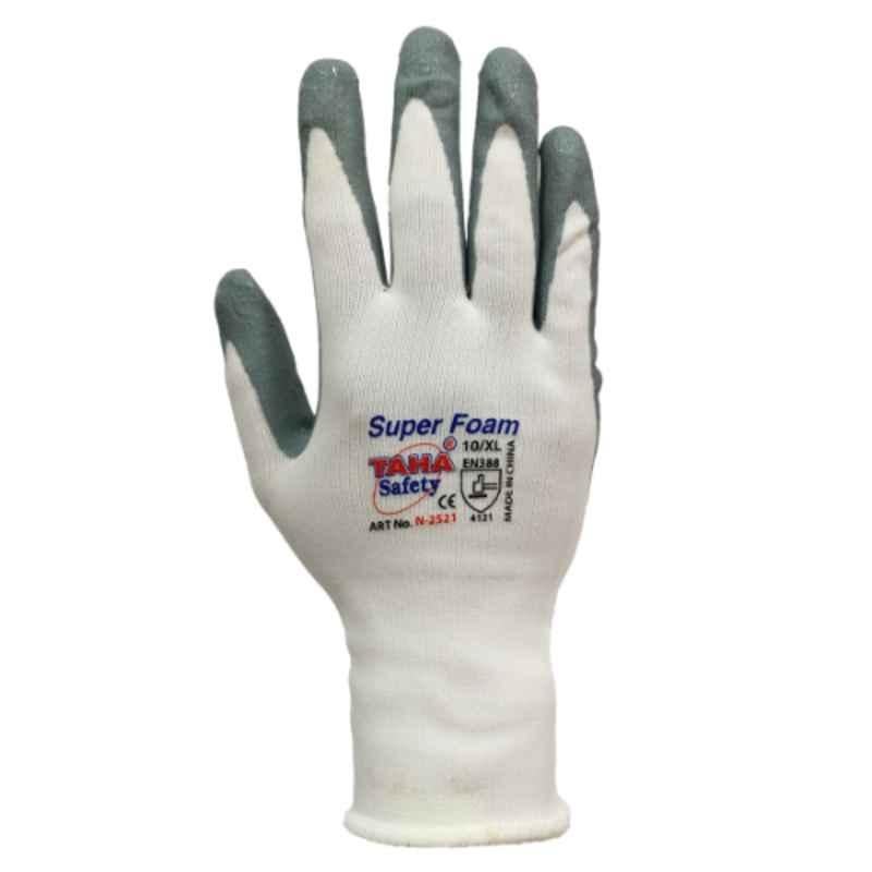 Taha Safety Polyester & Foam Grey & White Gloves, N2521, Size:XL
