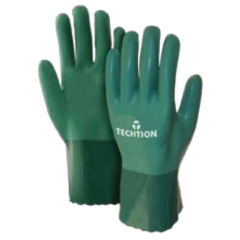 Techtion Neo Flex Chempro Chlorinated Full Dipped Neoprene Safety Gloves with Interlock Lining & Sandy Finish, Size: M, Green