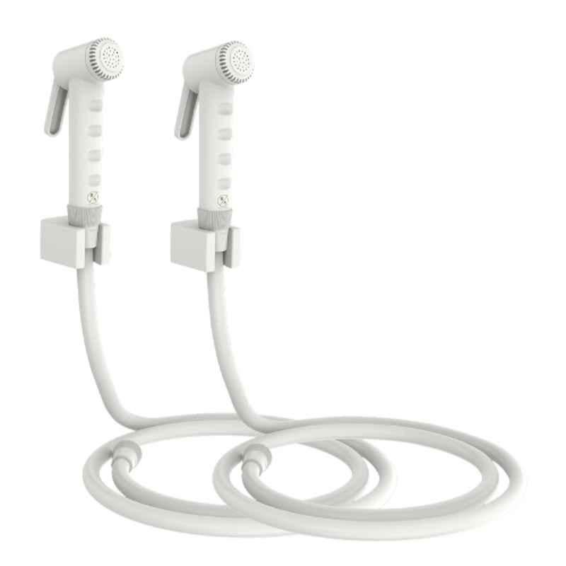 RN White.5 Health Faucet Set with Hose Pipe & Wall Holder for Toilet Cleaning (Pack of 2)