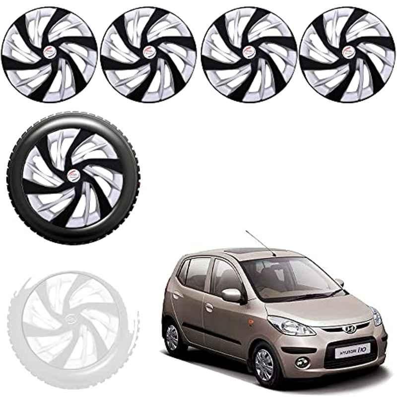 Auto Pearl 4 Pcs 13 inch ABS Black & Silver Car Wheel Cover Set for Hyundai i10 Type 1