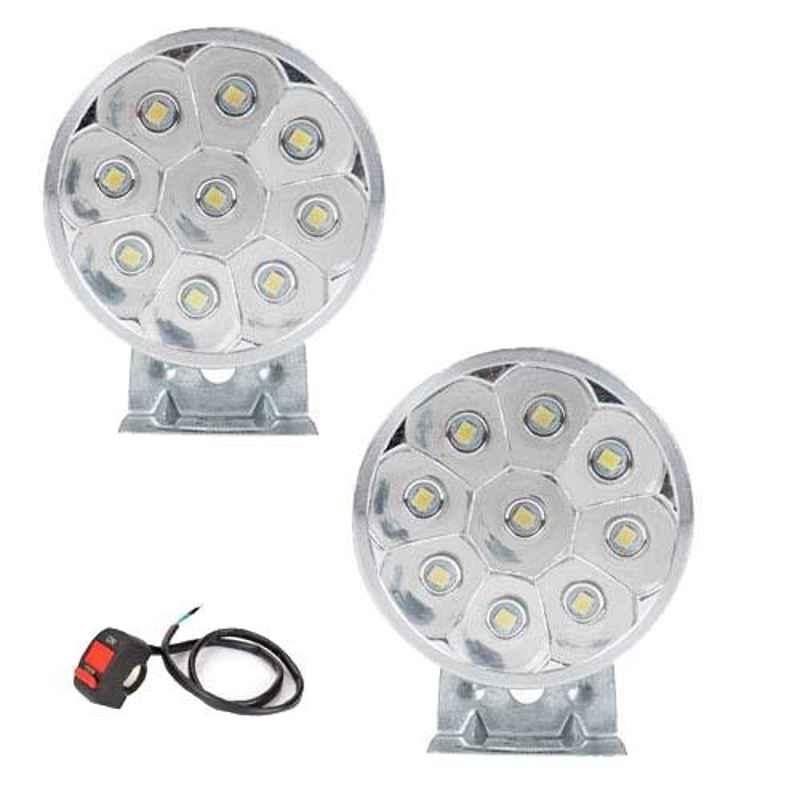 AllExtreme EX9SFS2 2 Pcs 9 LED 3 inch 9W Round Fog Light Lamp with Handlebar Switch Set