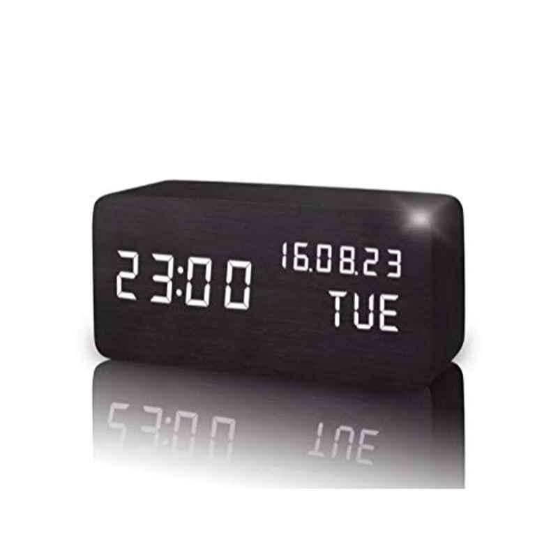 Rubik Wood Black & White Digital Alarm Clock