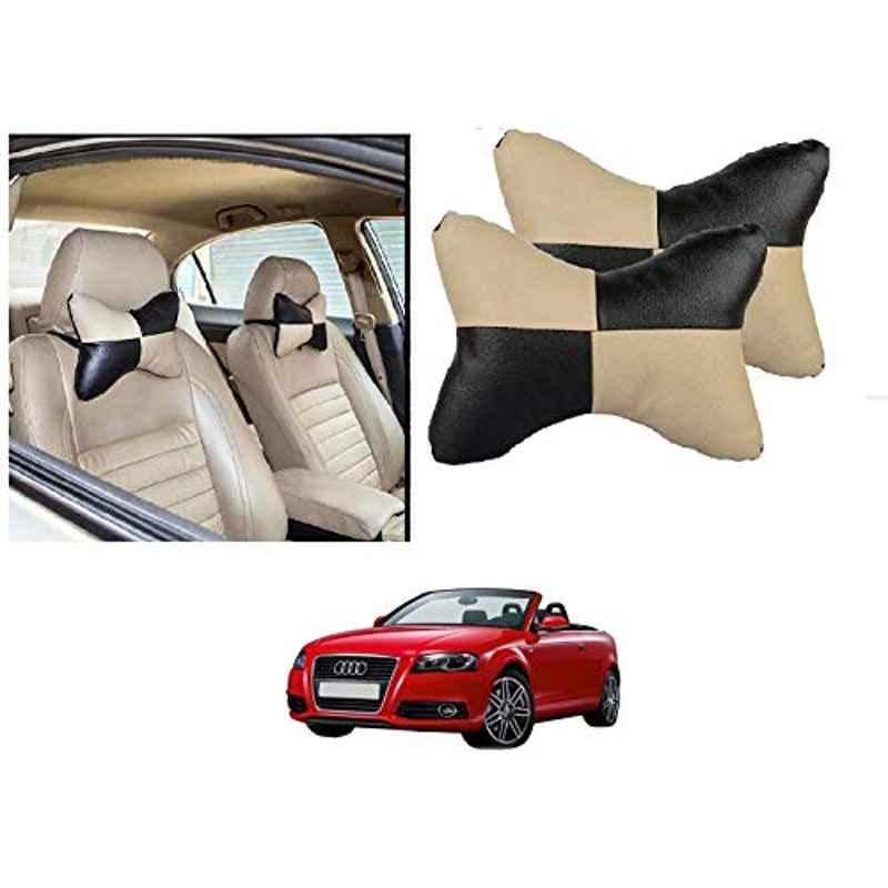 Kozdiko 2 Pcs Black & Beige Car Square Chess Design Neck Rest Seat Pillow Set for Audi A3 Cabriolet
