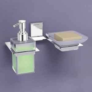Plantex 304 Grade Stainless Steel Soap Dish/Glass Soap Holder/Liquid Soap Dispenser/Shampoo Dispenser for Bathroom/Bathroom Accessories (Crystal Chrome)