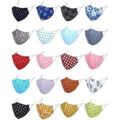 Wellstar 20 Pcs 3 Layer Reversible Cotton Reuseable Face Mask Set with Adjustable Elastic Ear Loop, MASK2640