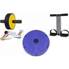 Shopeleven 150kg Stainless Steel & Plastic Tummy Trimmer, Twister & Ab Wheel Roller Combo