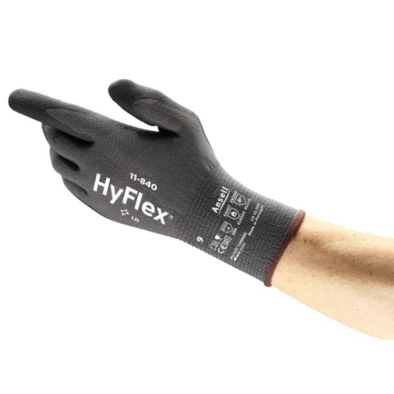 Ansell HyFlex 11-840 Fortix Nitrile Foam Coating Knitted Gloves, Size: XL