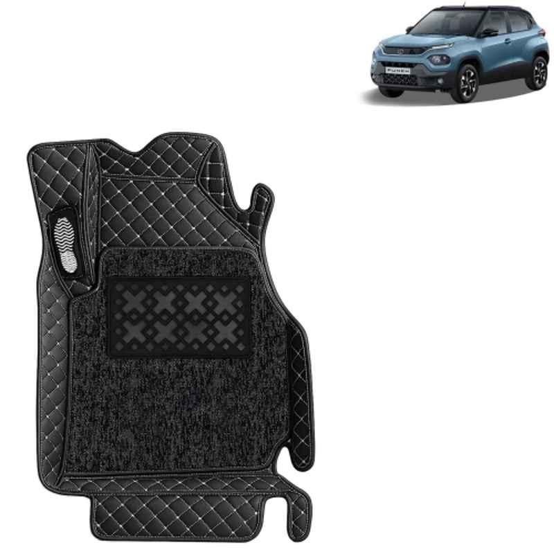 Kingsway 3 Pcs Premium 7D 100% Waterproof & Washable PU Leatherette Classic Black Car Floor Mat Set for Tata Punch 2021 to 2025 All Model
