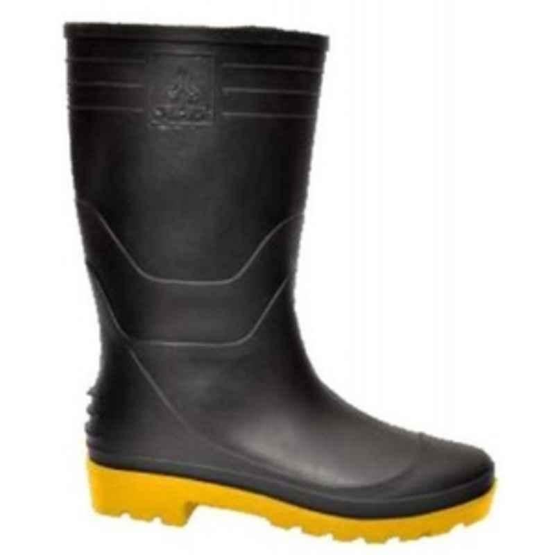 Hillson Welcome PVC Plain Toe Black & Yellow Safety Work Gumboots, Size: 7