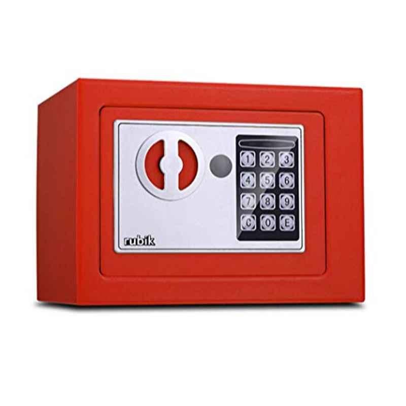 Rubik 17x23x17cm Alloy Steel Red Digital Security Safe Box with Electronic Keypad Lock & Physical Key