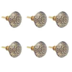 Mix & Match BFloral 35mm Brass Gold Handcrafted Round Cabinet Knob with Antique Finish (Pack of 6)