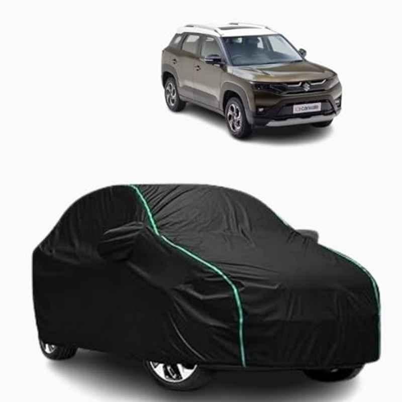 Aarex Auto Polyester Black 100% Waterproof Car Cover with Mirror Pocket, Triple Stitched, Full Body Protection, Scratchproof & Dustproof for Maruti Suzuki Brezza