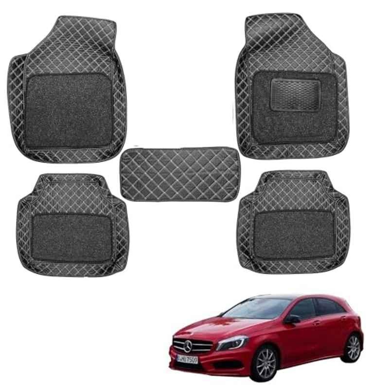 Kozdiko 5 Pcs Waterproof & Luxury 7D Black Leatherette Car Floor Mat Set for Mercedes Benz A-Class