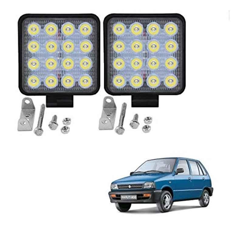 Kozdiko 2 Pcs 48W 16 LED White Bright Beam Square Fog Light Set for Maruti Suzuki 800, koz_92554
