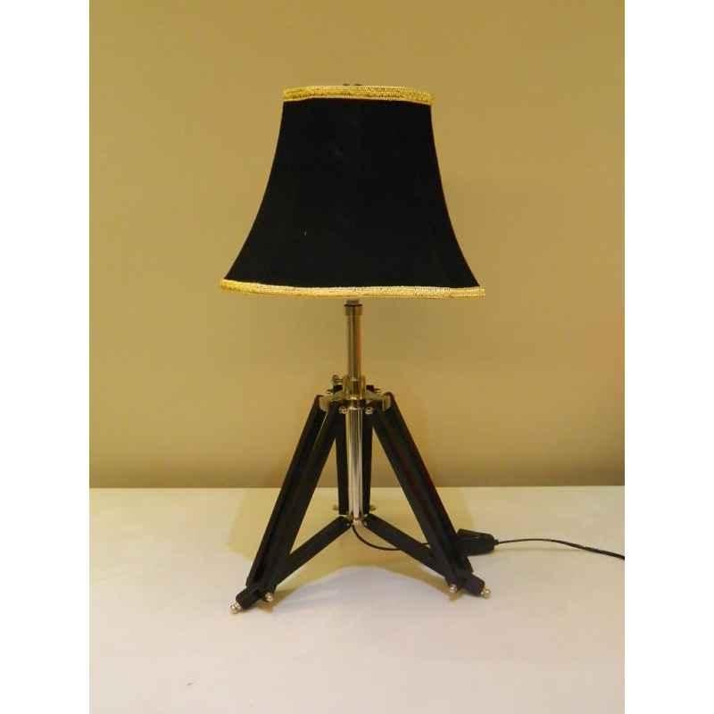 Tucasa Mango Wood Black Tripod Table Lamp with Polycotton Black Shade, P-36