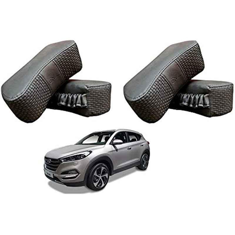 Kozdiko 4 Pcs CV Designer Grey Leatherite Neck Rest Car Cushion Pillow Set for Hyundai Tucson