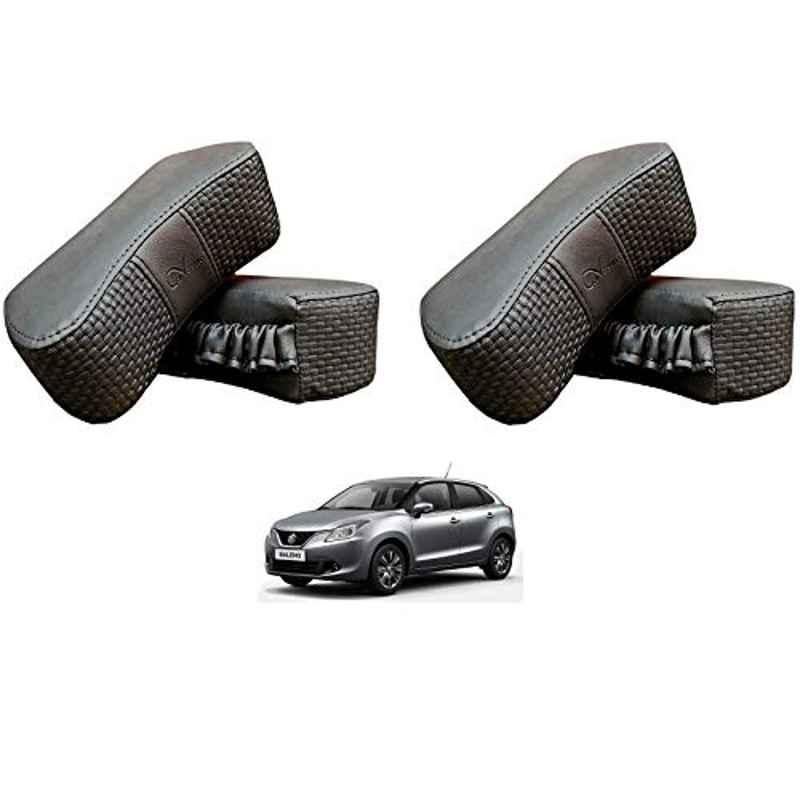 Kozdiko 4 Pcs CV Designer Grey Leatherite Neck Rest Car Cushion Pillow Set for Maruti Suzuki Baleno Nexa