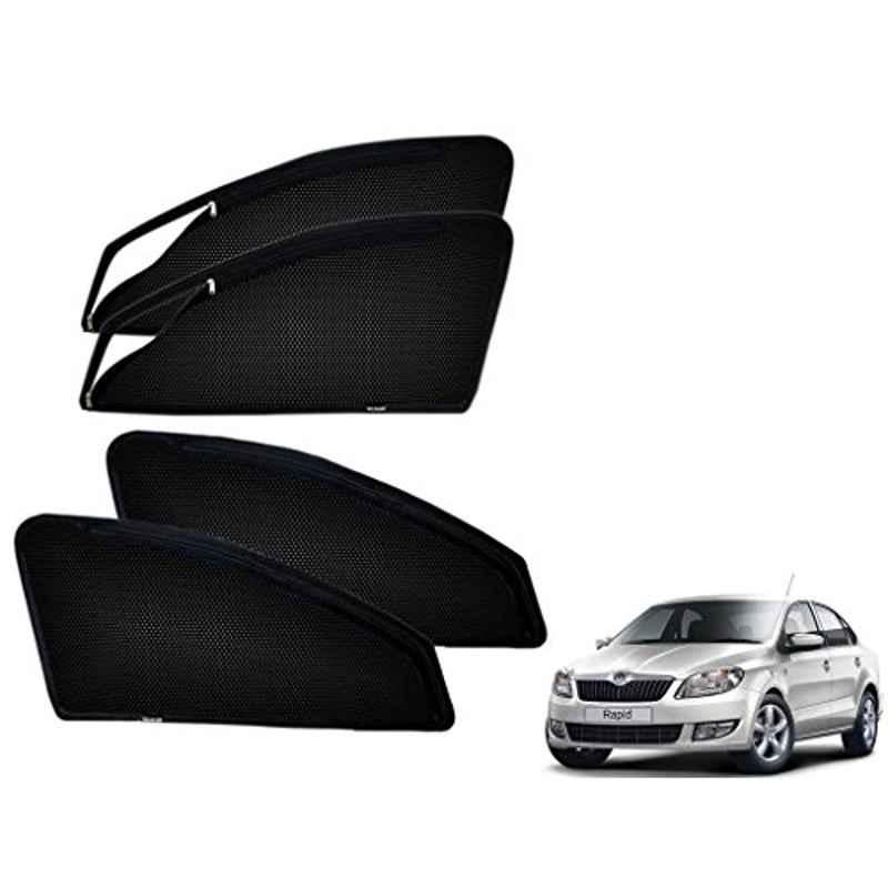 Kozdiko 4 Pcs Polyester Black Magnetic Zipper Car Sunshade Set for Skoda Rapid