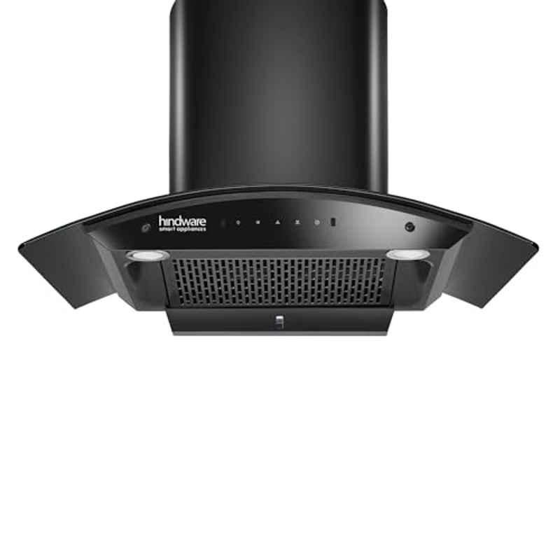 Hindware Ripple 90cm 1350 m3/hr Filterless Auto-Clean Curved Glass Wall Mounted Kitchen Chimney with Motion Sensor, Touch Control & 2 Years Warranty