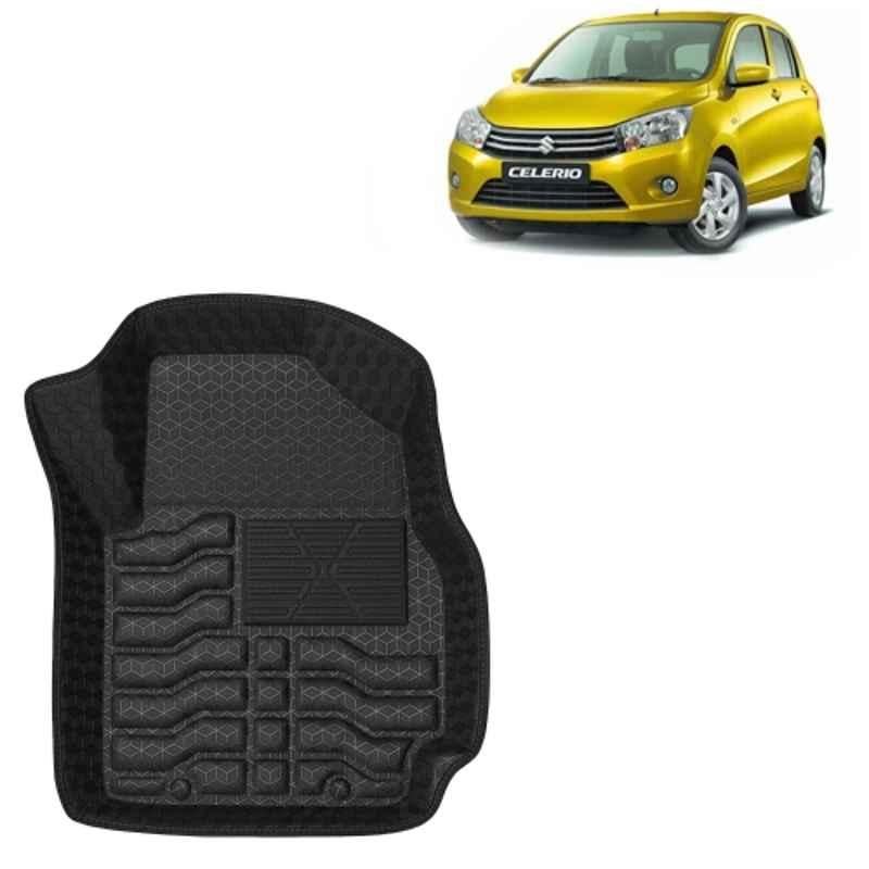 Kingsway 3 Pcs Premium 4.5D 100% Waterproof Tray Shape PVC Black Car Floor Mat Set for Maruti Suzuki Celerio 2014 to 2021 All Model