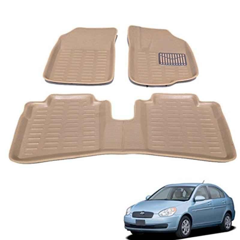 Kozdiko 3 Pcs 3D Beige Car Floor Mat Set for Hyundai Verna Old, koz_26508