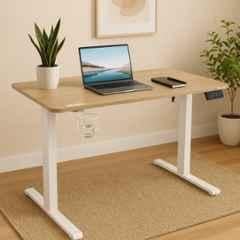 Cellbell Ergolift Wooden & White Height Adjustable Table for Office Work, CBHKFOC1369-SF_P