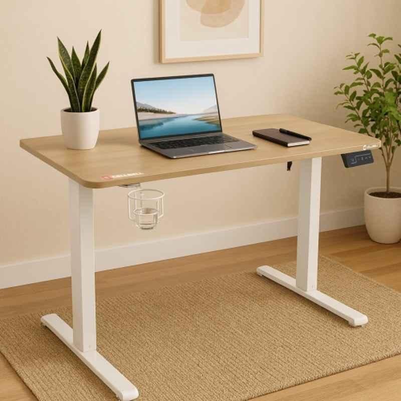 Cellbell Ergolift Wooden & White Height Adjustable Table for Office Work, CBHKFOC1369-SF_P
