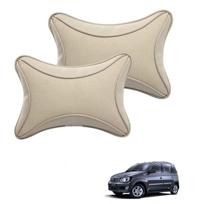 Kozdiko 2 Pcs Memory Foam & Polyester Beige Dots Car Neck Rest Pillow Set for Mahindra Quanto, XNVJVHGJFH209