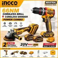 Ingco 13mm 20V 66Nm Cordless Impact Drill & 4 inch 800rpm Grinder Combo