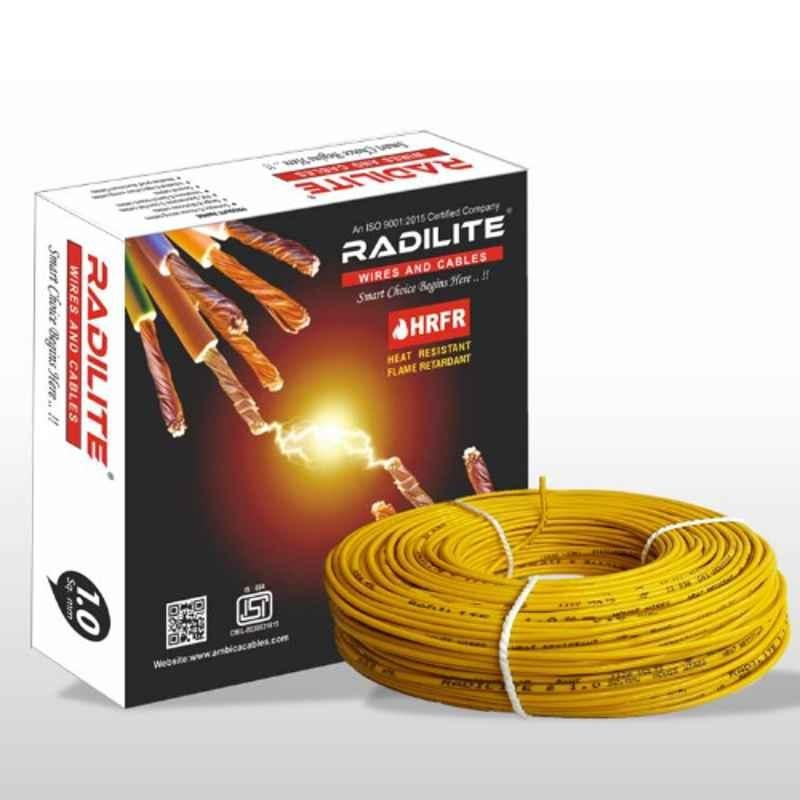 RADILITE 1 Sqmm Yellow Single Core HRFR Multistrand PVC Insulated Housing Wire, RAD 002, Length: 90 m