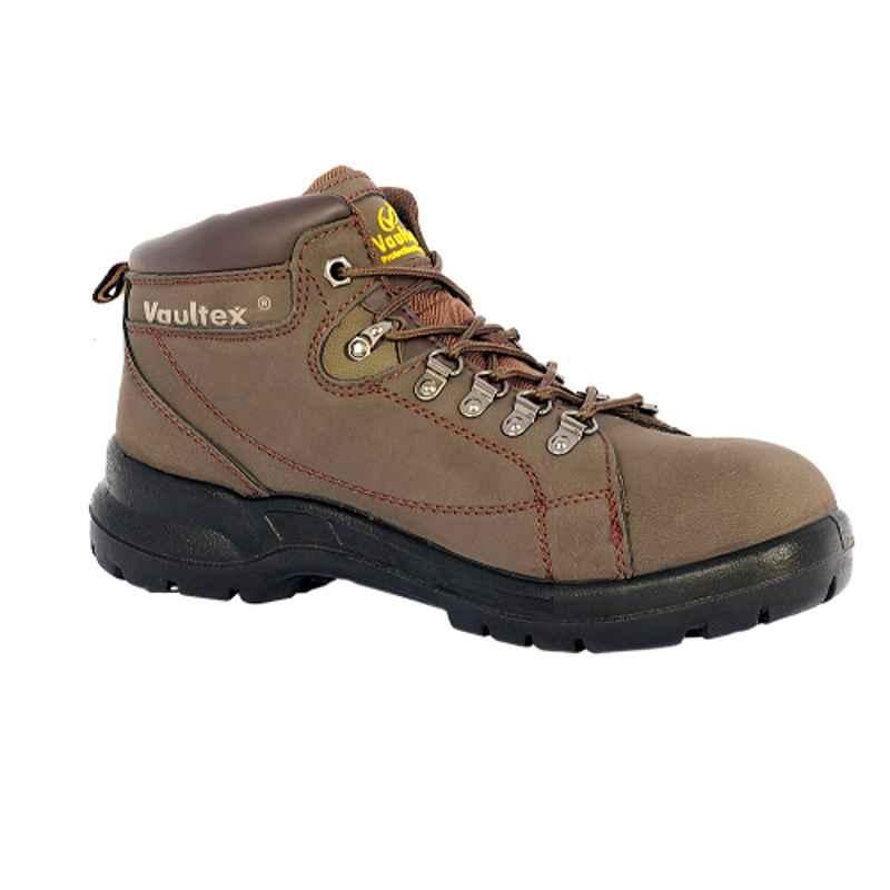 Vaultex MHR Steel Toe Brown High Ankle Safety Shoes, Size: 40
