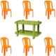 Italica 6 Pcs Polypropylene Orange Without Arm Chair & Green Table with Wheels Set, 9306-6/9509