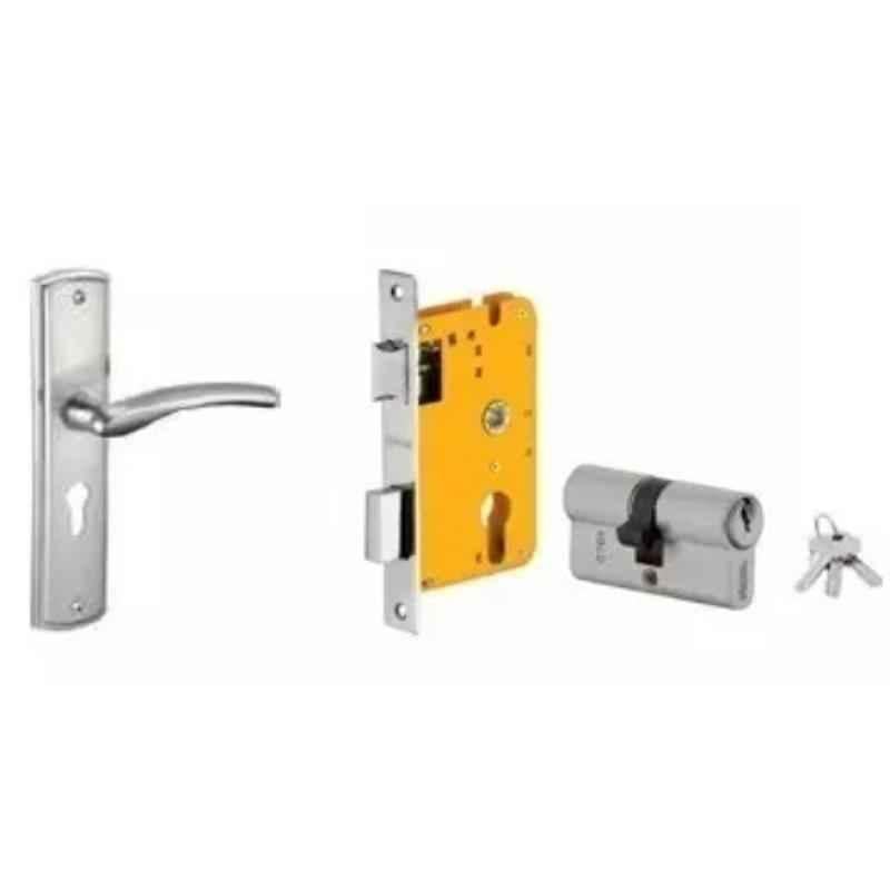 Dorset HL Series Onix 60mm Stainless Steel Silver Chrome Finish Door Handle Lock Set with Both Side Key Cylinder (Pack of 4)
