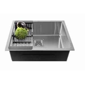 Happy Homes 24x18x10 inch Matt Satin Finish 304 Stainless Steel Single Bowl Modular Kitchen Sink with Square Coupling & Metal Fruit Basket, HH-17