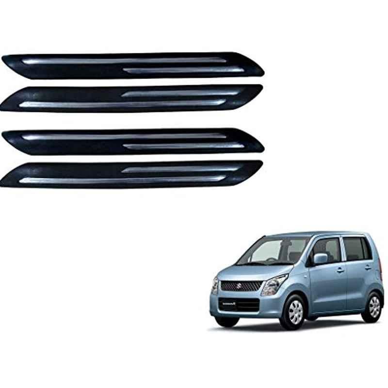 Kozdiko 4 Pcs PVC Black Double Chrome Finish Car Bumper Protector Set for Maruti Suzuki WagonR Type-2 (2010-Present)