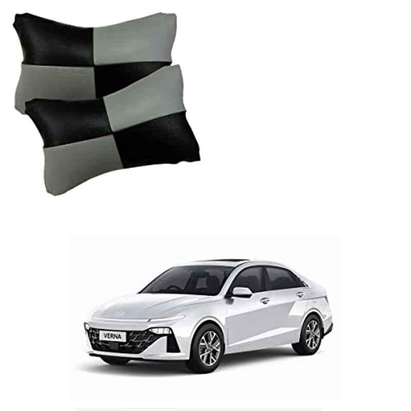 Kozdiko 2 Pcs Memory Foam Grey & Black Seat Neck Rest Pillow Set for Hyundai New Verna 2023-Present