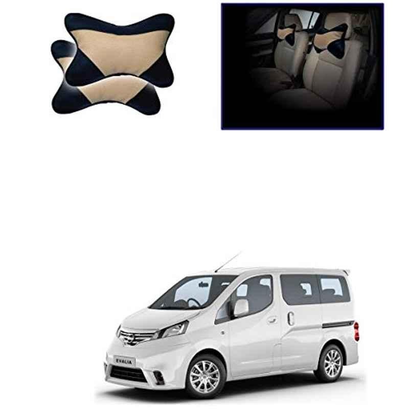 Kozdiko 2 Pcs Beige & Black Car Neck Rest Cushion Pillow Set for Nissan Evalia