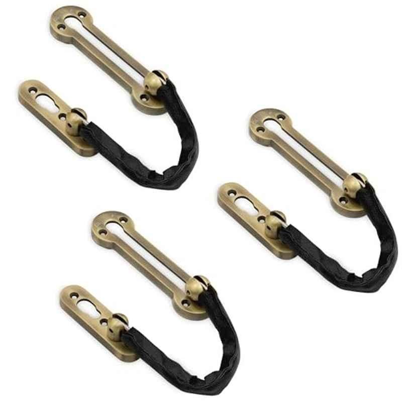 Plantex Zinc Brass Antique Door Chain Lock with Rubber Grip for Main Door, APS-SH-41 (Pack of 3)