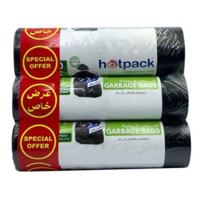 Hotpack 30 Gallon 65x95cm Black Heavy Duty Garbage Bag Roll, OPGBR6595X3PKT (Pack of 3x20)