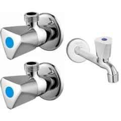 Senkiddpro Triangle 2 Pcs Stainless Steel Chrome Finish Wall Mounted Angle Cock & Long Body Tap Combo