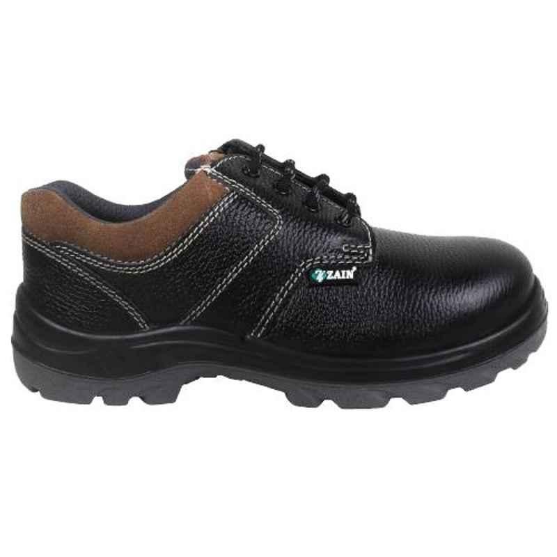 Zain ZM-04 Leather Steel Toe Black Work Safety Shoes, 82335, Size: 9