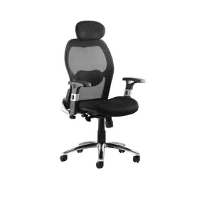 Master Labs Polyester Fabric Black 360 Degree Swivel Mechanism Revolving Chair with Fixed Arm, MLF-157
