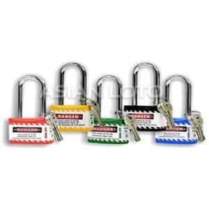 Asian Loto 5 Pcs Metal & Plastic Red, Yellow, Green, Blue & Black Long Shackle Jacket Padlock Set with 3 Keys, ALC-LPL