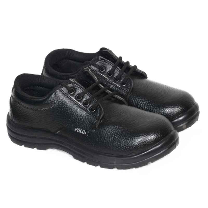 Ayoka Polo Plus Leather Steel Toe Black Work Safety Shoes, Size: 8