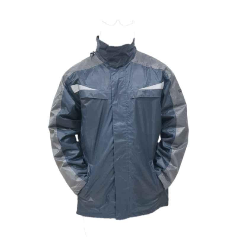 Deltaplus Hedmark Polyester Navy Blue & Grey Rain Parka Jacket, Size: 2XL