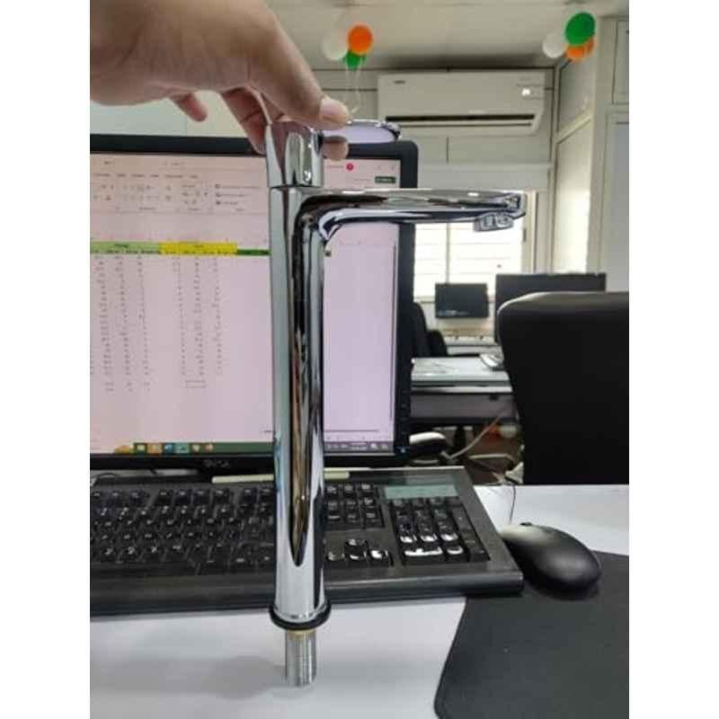 Plantex Pure Brass Silver Chrome High Neck Pillar Cock Tap for wash Basin with Teflon Tape/Table top wash Basin tap, OCE-1322
