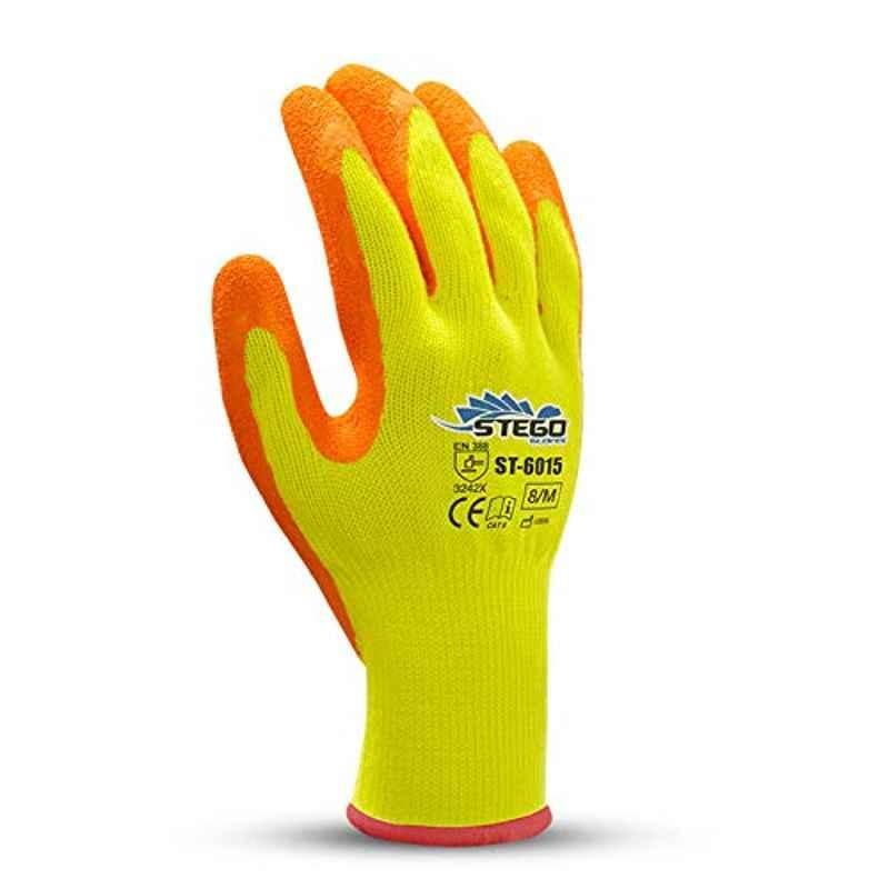 Stego Latex Polyester Knit Yellow Mechanical & Multipurpose Safety Gloves, ST-6015, Size: L